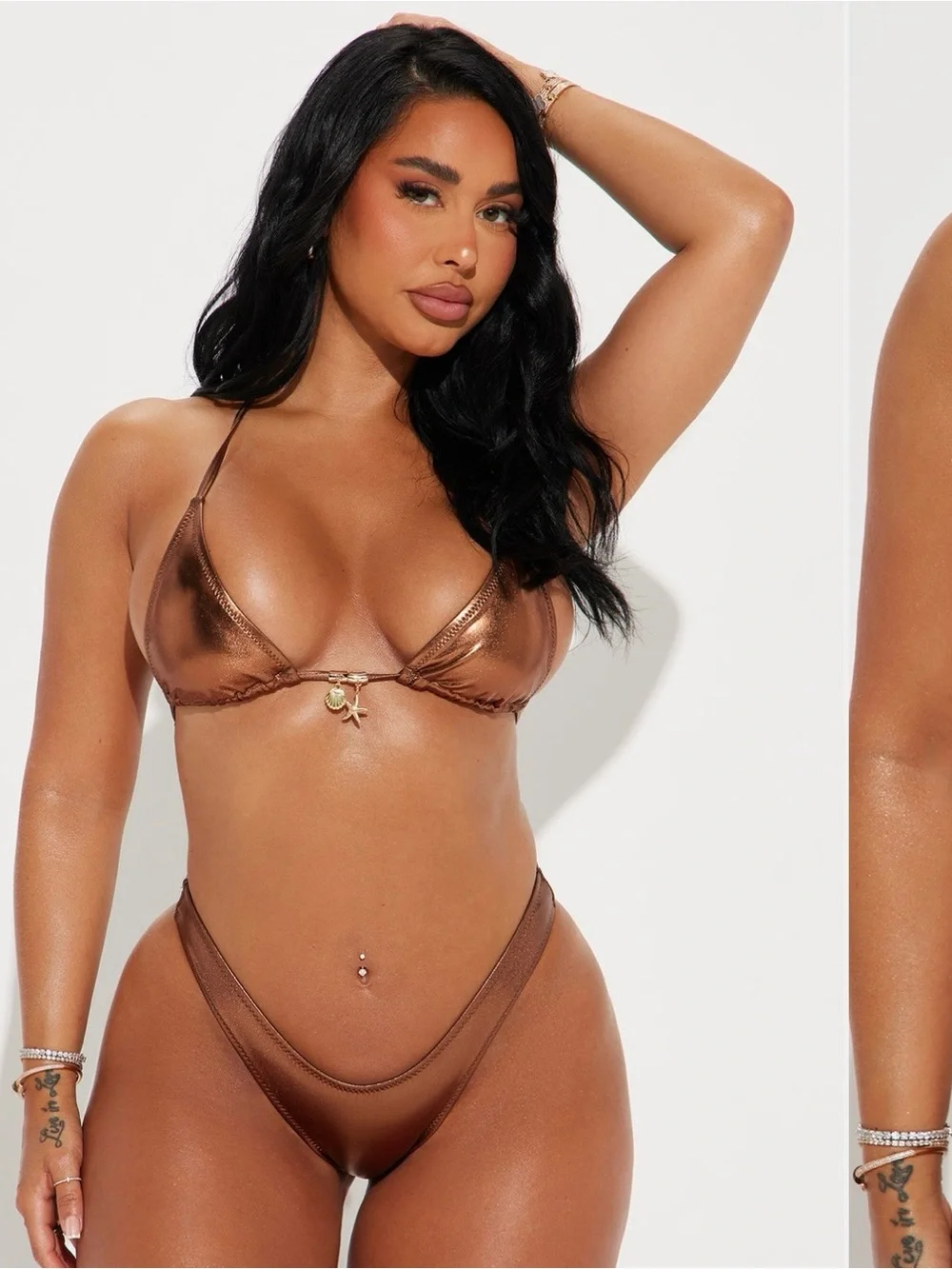 Fashion Nova Metallic Bronze Triangle Bikini Set